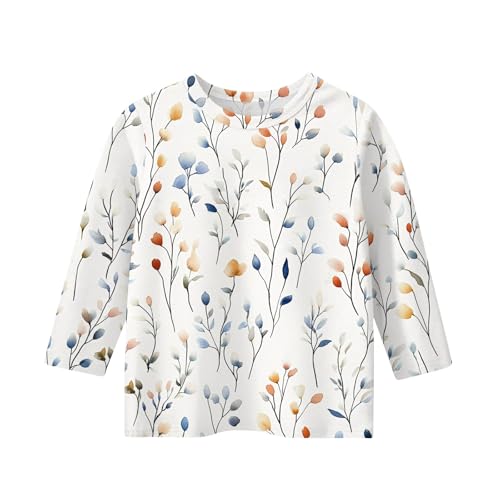 Cute Clothes for Teen Girls 3/4 Length Sleeve Crew Neck Shirts Floral Print Blouses Fall Winter Y2K Tops 5-16 Years3