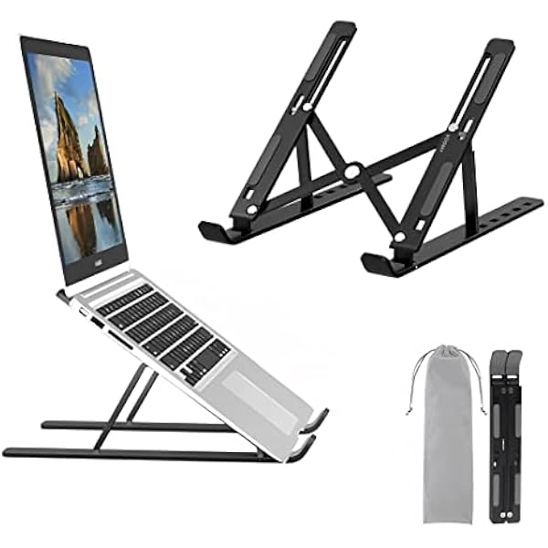 VOOMY Stojak na laptopa, 6-poziomowy stojak na laptopa z regulacją wysokości, składany stojak na laptopa, kompatybilny z MacBook, HP, Lenovo, wszystkimi laptopami i tabletami 9-16 '', Czarny