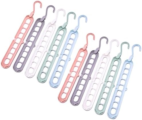 Space Saving Clothes Hanger Organizer, 10 Pack Plastic Random Color 9 Holes 13 Inch 360 Angle Rotatable Organizer for Home and Travel (10)