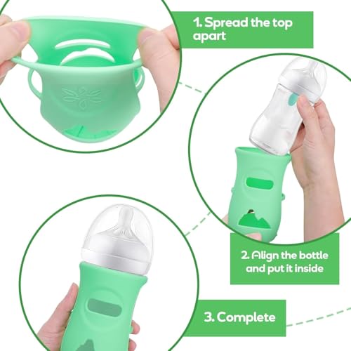 GIUSOBG 3 Stück Silikonhüllen für Glasflaschen Babyflaschen-Schutzhülle Babyflaschenhalter kompatibel mit 8-Unzen-Babyflaschen aus Naturglas