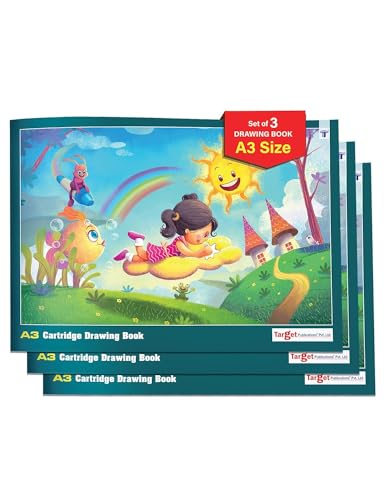 Bloc de dibujo A3 para niños (paquete de 3) | Cuaderno de bocetos A3 | Papel de dibujo de cartucho para niños | 102 páginas lisas blancas en blanco | 42 x 29,7 cm | Esencial para garabatear, dibujar,