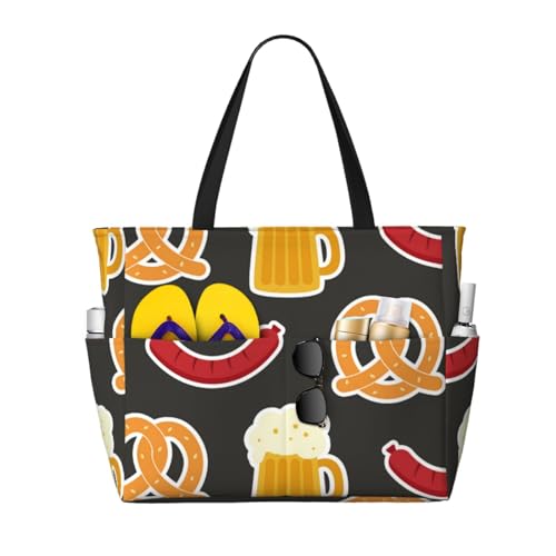 Grand sac de plage bretzel et bière pour pique-nique et océan