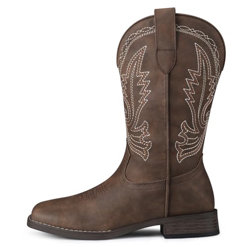 SHIBEVER Women's Western Cowboy Boots: Square Toe Comfortable Wide Mid-Calf angle 8