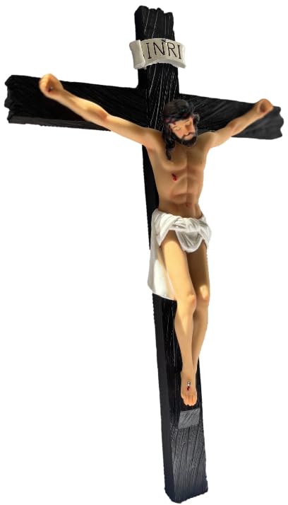 Biblegifts Florentine Resin Hanging Crucifix 12 inch Cross Easter Worship Gift, Brown, 31L x 21W cm - Image 2