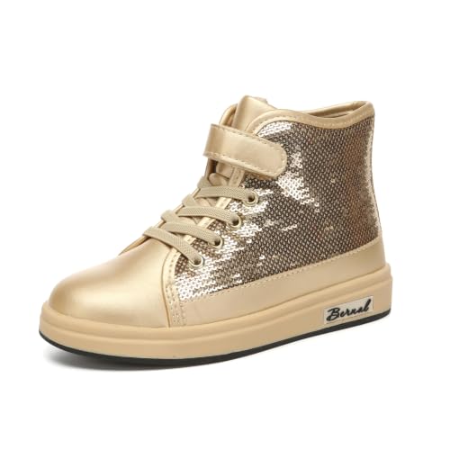 Bernal Girls Sequin High Top Sneakers with Hook & Loop, Gold, 3