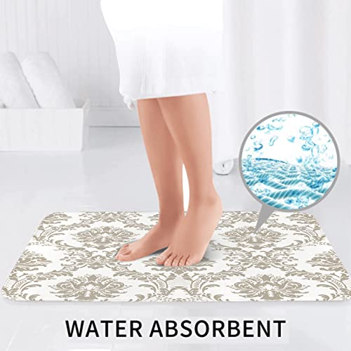 Badematte Badvorleger Set 3-TLG. Teppich, Brown-Damast-Entwurfs-Muster-modernes Rokoko-Barock-schöne Leinwand-Leinwand… – Bild 3