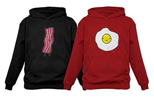 Bacon & Eggs for Him & Her Funny Matching Casples Hoodies, Bacon Preto/Ovos Vermelhos, Bacon XX-Larg