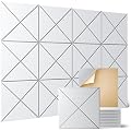 Sonicism 12 Pack X-Lined Acoustic Panels with Self-Adhesive, 12"X 12"X 0.4" Sound Proof Foam Panels, Decorative Soundproof Wall Panels, Sound Absorbing Tile for Home & Offices, White