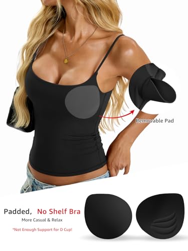 Womens Padded Cami Tank Tops Double Lined Spaghetti Strap Built in Bra Shirts Slim Fitted Basic Summer Cloth 20252
