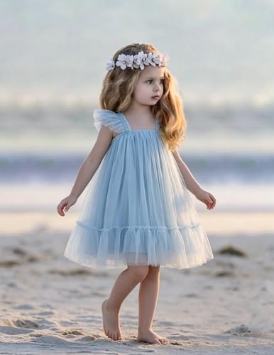 Image of Arshiner Toddler Tulle Dress for Girls Layered Tutu Ruffle Dresses Swing Twirly Fairy Summer Birthday Party Wedding Sundress