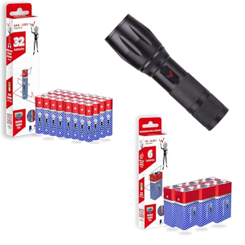 Lampe torche LED 150lm et lot piles AAA 9V pour urgence maison