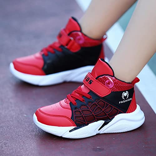 Big_Kids Casual High Top Shoes Lightweight Tennis Slip On Sneakers For Boys And Girls Basketball Walking Running Sports Red Size 4 Us #TOP7