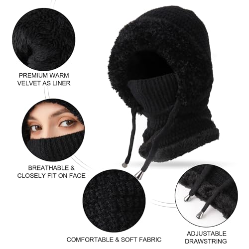 TAGVO Winter Warm Sturmhaube Damen Winddicht Balaclava Mütze Skimaske 3 in 1 Thermo-Fleece-Haube Schal Gesichtsschutz für Outdoor Radfahren, Snowboarden, Skifahren, Motorradfahren