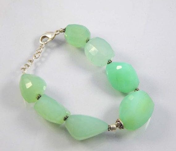 Pulsera de calcedonia facetada y plata de ley pulida de 17cm 2