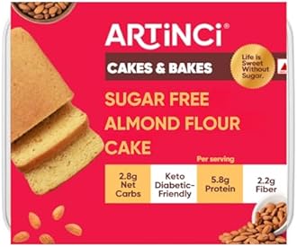 Artinci Sugar free Almond Flour Cake (Pack of 1 x 150g), Diabetic Friendly, No Maida, Gluten Free Healthy Low Carb Snack, 5.8g Protein per serving- (3 servings)
