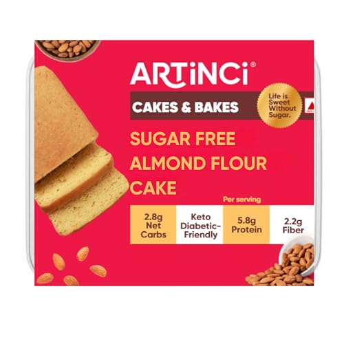 Artinci Sugar free Almond Flour Cake, Diabetic Friendly, No Maida, Gluten Free Healthy Low Carb Snack, 5.8g Protein per serving- 150g X Pack of 1 (3 servings)