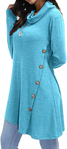 BLEVONH Womens Dressy Tunic Tops,Ladies Solid Color Comfortable Pullover Sweatshirts Woman Uneven Hemline A Line Loose Autumn Long Sleeve Shirts Light Blue L