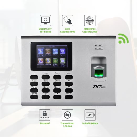 Image of ZKTeco K40 Pro Time Attendance & Acces Control Terminal | Biometric Fingerprint, RFID Card, Wi-Fi, Battery Backup | Free Cloud-Based Attendance Software (Fingerprint, Card, Battery, WiFi)