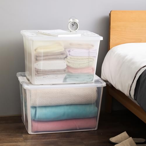 Uyorm 56 Quart Ultra Latch Box Large Storage Bins Waterproof Utility Tote Organizing Container Box With Buckle Lid Collapsible Clear Plastic Storage Box For Clothes And Bedding Transparent thumb #5