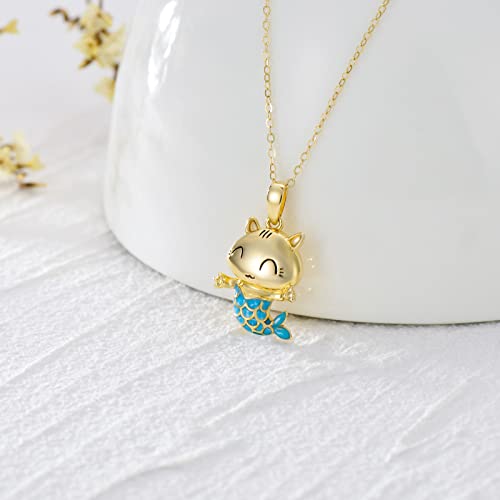 Motiel 14K Gold Pendant Necklace Blue Cat Mermaid Animal Necklace For Ladies Women Girls Mother’s Day Valentine’s Day Anniversary Birthday #TOP4