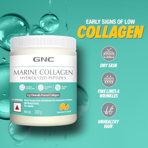 GNC Marine Collagen|200 Gm|Type 1 & Type 3 Collagen|Hydrolyzed Peptides |Hyaluronic Acid|Biotin |Vitamin C &E |Grape Seed Extract |Rosemary Extract |For Radiant & Youthful Skin,2 count,200 grams