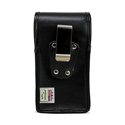 Usa Made Dual Phone Holster Carries 2 Large Phones (Iph 10 11 12/13 Pro, Glxy S10 S20-22) - Black Leather Vertical Pouch With Heavy Duty Rotating Belt Clip, Made In Usa #TOP2