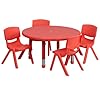 Flash Furniture Emmy 33 Round Red Plastic Height Adjustable Activity Table Set with 4 Chairs