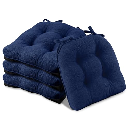 Basic Beyond Chair Cushions for Dining Chairs 4 Pack, Chair Cushion with Ties and Non Slip Backing, 15.5 x 15.5 inches Tufted Chair Pads for Dining Chairs(Royal Blue)