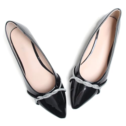 Image of TN TANGNEST Womens Casual Flats Chain Ballet Flats | Fashion Pointed Toe Rhinestone Flats, Comfort Slip On Dress Shoes for Business Work Office Wedding Party