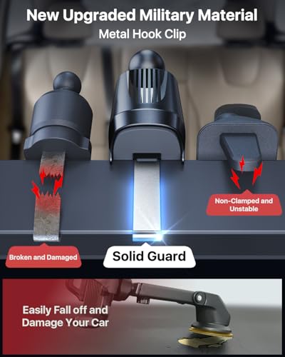 YRU Phone Holders for Your Car [2026 Upgraded Military Metal Hook], Cellphone Holder Car[No Fear of Bumps] Vent Phone Mount Truck Compatible with iPhone17 16 15 14 13 12 Samsung Android, Black