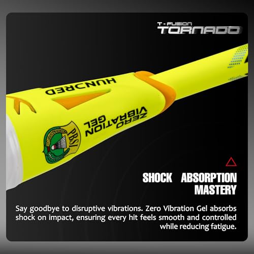 Image of Hundred T-Fusion Tornado Badminton Racket with Full Cover | ≤32 lbs | Performance Racket | Sturdy Frame & Smooth Swing | Offensive Shots & Fast Game