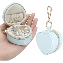 KUKUVR Mini Heart Jewelry Box with Keychain, Portable Travel Jewelry Organizer Case for Rings Earrings Necklaces, Small Gift for Women Travel Gym Daily Use Blue