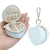 KUKUVR Mini Heart Jewelry Box with Keychain, Portable Travel Jewelry Organizer Case for Rings Earrings Necklaces, Small Gift for Women Travel Gym Daily Use (Blue)