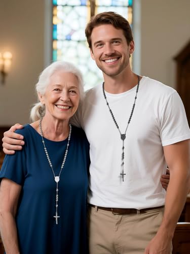 FaithHeart Rosary Beads Catholic Necklace for Men, St Michael/St Christopher/Virgin Mary Prayer Rosaries with Crucifix Cross Stainless Steel Praying Rosary Necklace