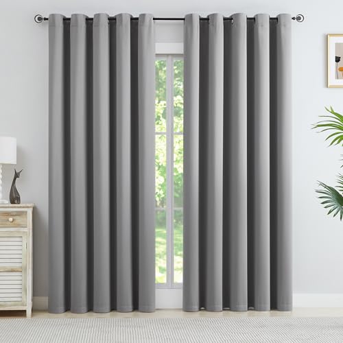 Rosehill Designs Grey Blackout Thermal Curtain 90" x 72" Drop Triple Weave Energy Saving Drape Extra Wide Noise Reducing Blackout Window Treatment 2 Panels for Rustic Living Room, Gray