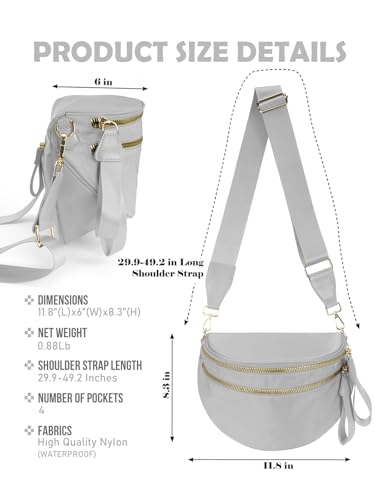 Image of Pure Colour Crossbody Bag Bum Bag for Women,Spacious Purse Fanny Packs Belt Bag,Oversized Bum Bag (Colour Bum Bag-Light Grey)