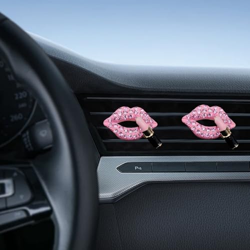 Image of 4 PCS Car Vent Accessories, Bling Lip Air Vent Clips, Car Interior Decor Charm, Cute Car Accessories for Women (Pink)