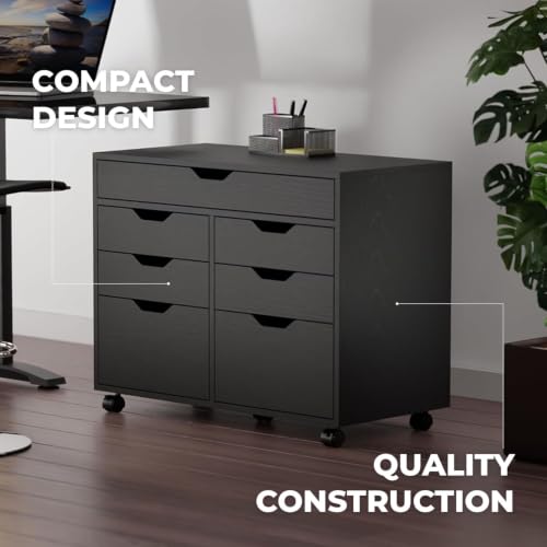 Image of Winsome Halifax Tall Mobile Storage Cabinet, Black, 2 Door 4 Drawer