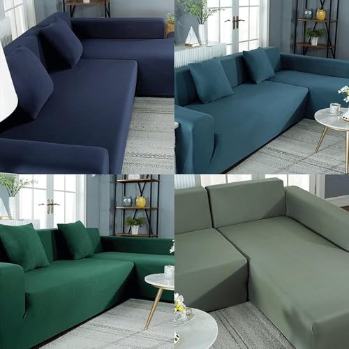 Housse de canapé d'angle d'angle extensible bleu paon, 4 places pour salon - 4