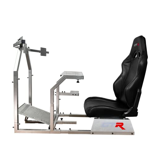 Gtr Simulator GTAF-TRI-S-S101LBK Gta-F Model Silver Frame Triple | Single Monitor Stand thumb #1
