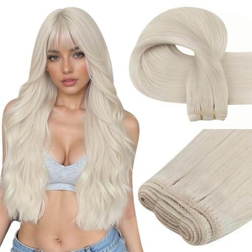 Image of Easyouth Sew in Hair Extensions Real Human Hair Blonde, 14 Inch 70G, Weft Hair Extensions Human Hair Blonde, Sew in Weft Hair Extension, for Short Straight Hair