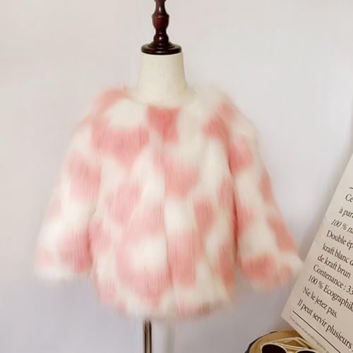 FEESHOW Toddle Kids Color Blocking Faux Fur Jacket for Girls Cardigans Winter Fuzzy Lightweight Thick Coat Outerwear3
