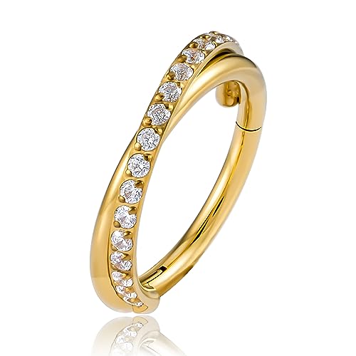 FINE4U Conch Piercing Jewelry Hoops 16G 10mm, ASTM F136 Titanium Cartilage Earrings for Women & Men, Body Implant Grade Nose Rings, Hypoallergenic Hinged Clicker