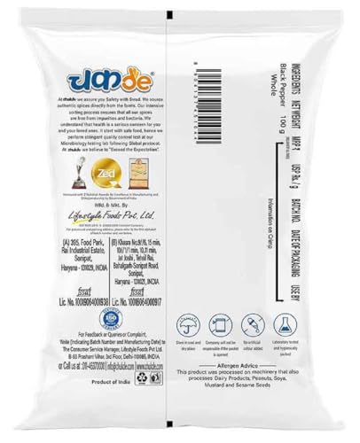 Image of Chukde Kaali Mirch Sabut, Black Peppercorns Whole Spices, 100g (Pack of 3)