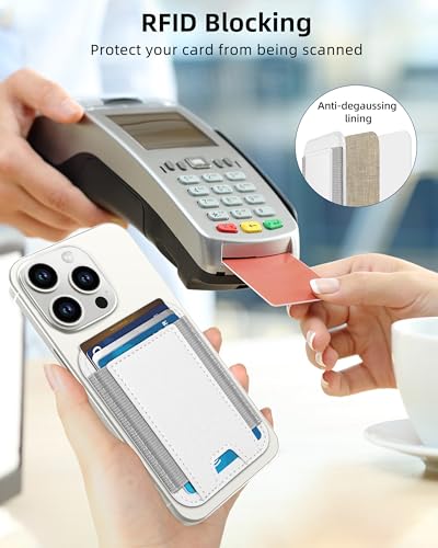 Image of HiWe for Magsafe Wallet, Magnetic Card Holder for iPhone 15 /14 /13 /12 Series, Leather Wallet, Fit 6 Cards, RFID Blocking, White
