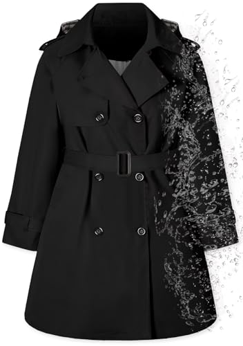 Betusline Girls & Women's Rain Jackets Waterproof Hooded Trench Coat,3 Years - Women 2XL