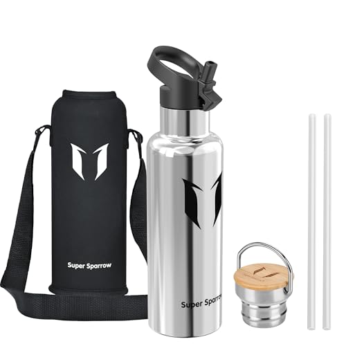 Super Sparrow Trinkflasche Edelstahl Wasserflasche - 750ml - Isolier Flasche mit Perfekte Thermosflasche für Das Laufen, Fitness, Yoga, Im Freien und Camping | Frei von BPA (Edelstahl)