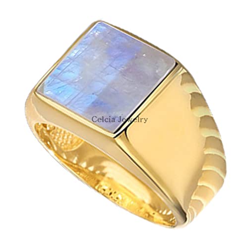 Bague juin homme argent orné d'une véritable pierre de lune naturelle