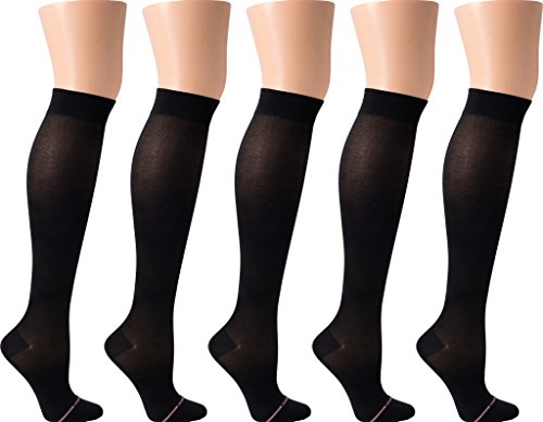 Dr. Motion Women's Compression Ultra Thin Liner Knee High Socks 5 pair pack (Black)