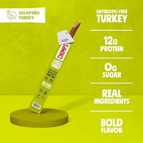 Image of Chomps Jalapeno Turkey Jerky Meat Snack Sticks 24-Pack - Keto, Paleo, Low Carb, Whole30, 12g Lean Meat Protein, Gluten and Antibiotic Free, Zero Sugar